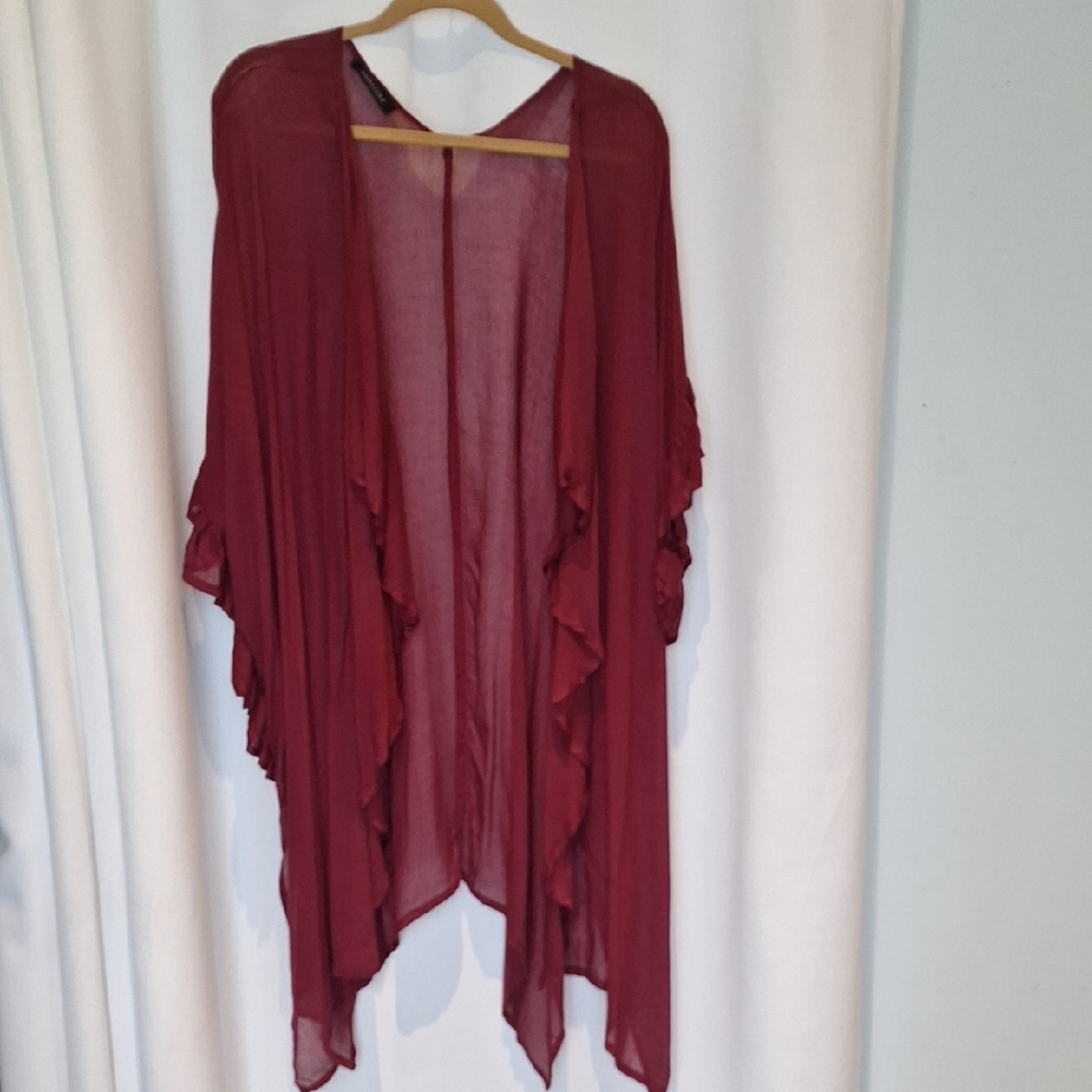 Abbeline Burgundy/ Cherry Red Wine Shrug with Flowing Asymmetrical Hem